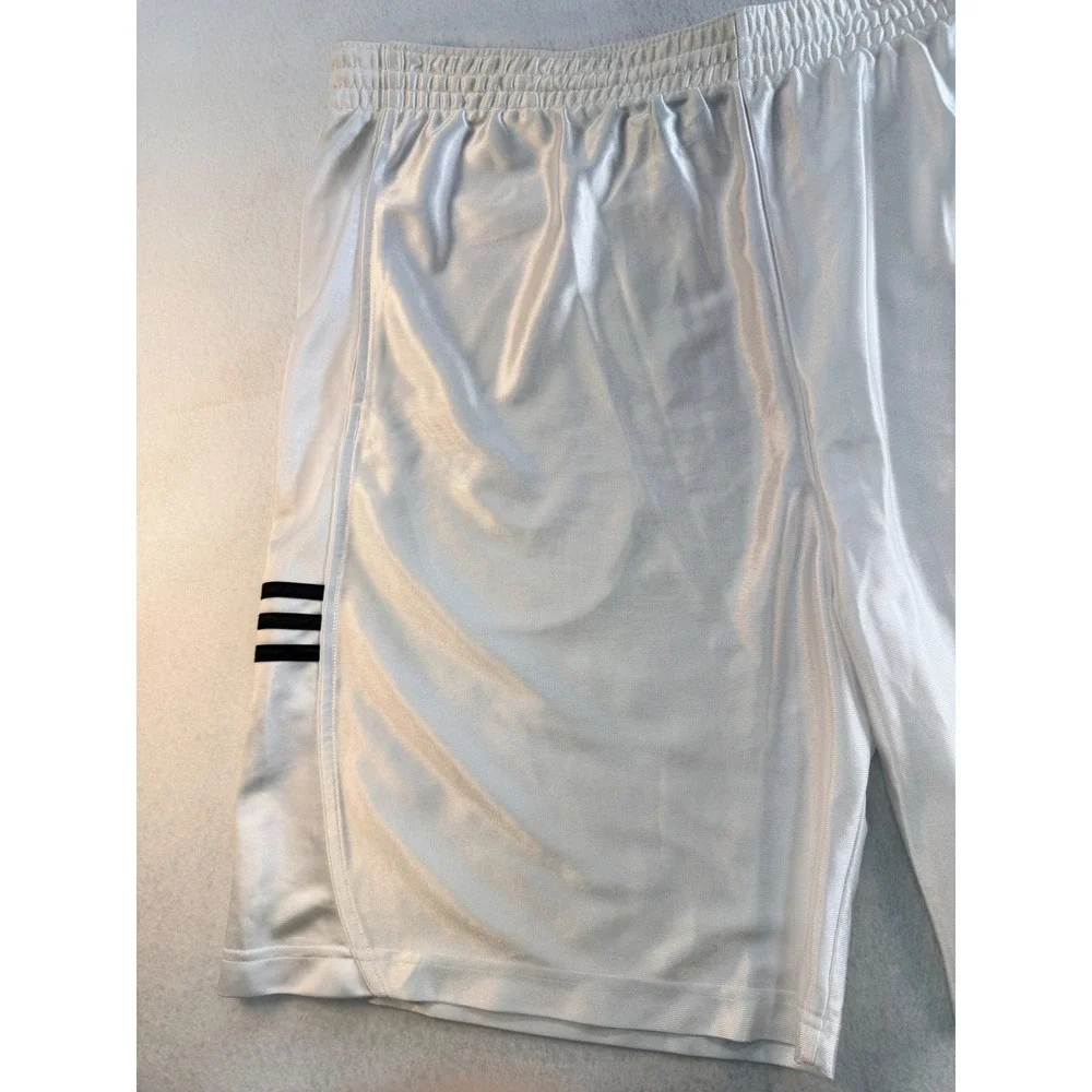 Adidas Mens White Satin Athletic Shorts Black 3 Stripe Logo Basketball XL
